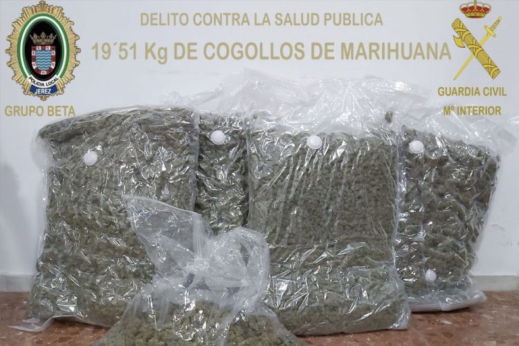 Policía Local y Guardia Civil intervienen unos 20 kilos de cogollos de marihuana