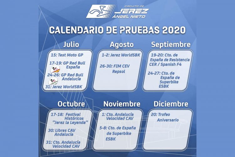 El Circuito de Jerez Ángel Nieto publica el calendario de pruebas previsto para este 2020