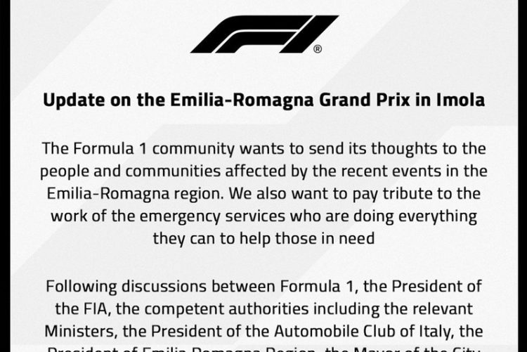 El agua manda a boxes al Gran Premio de la Fórmula 1 en Emilia-Romaña